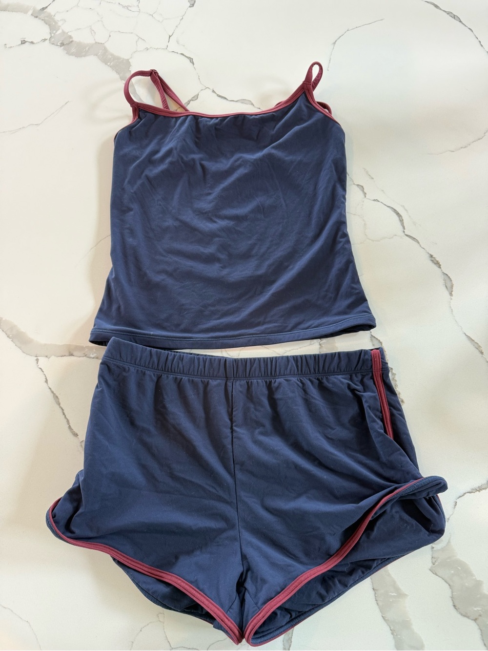 SKIMS FITS EVERYBODY CAMI AND SHORTS Lounge Set Navy & Burgundy Small